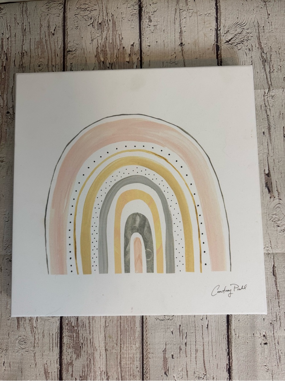 Pastel Rainbow Canvas Wall Art - Soft Pink & Gold 12" x 12"
